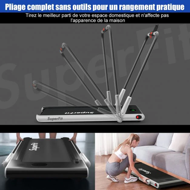 2 en 1 tapis de course electrique pliable 1 à 12 km/h avec haut-parleur bluetooth télécommande moteur 1,67 kw noir et argenté 20_0005458