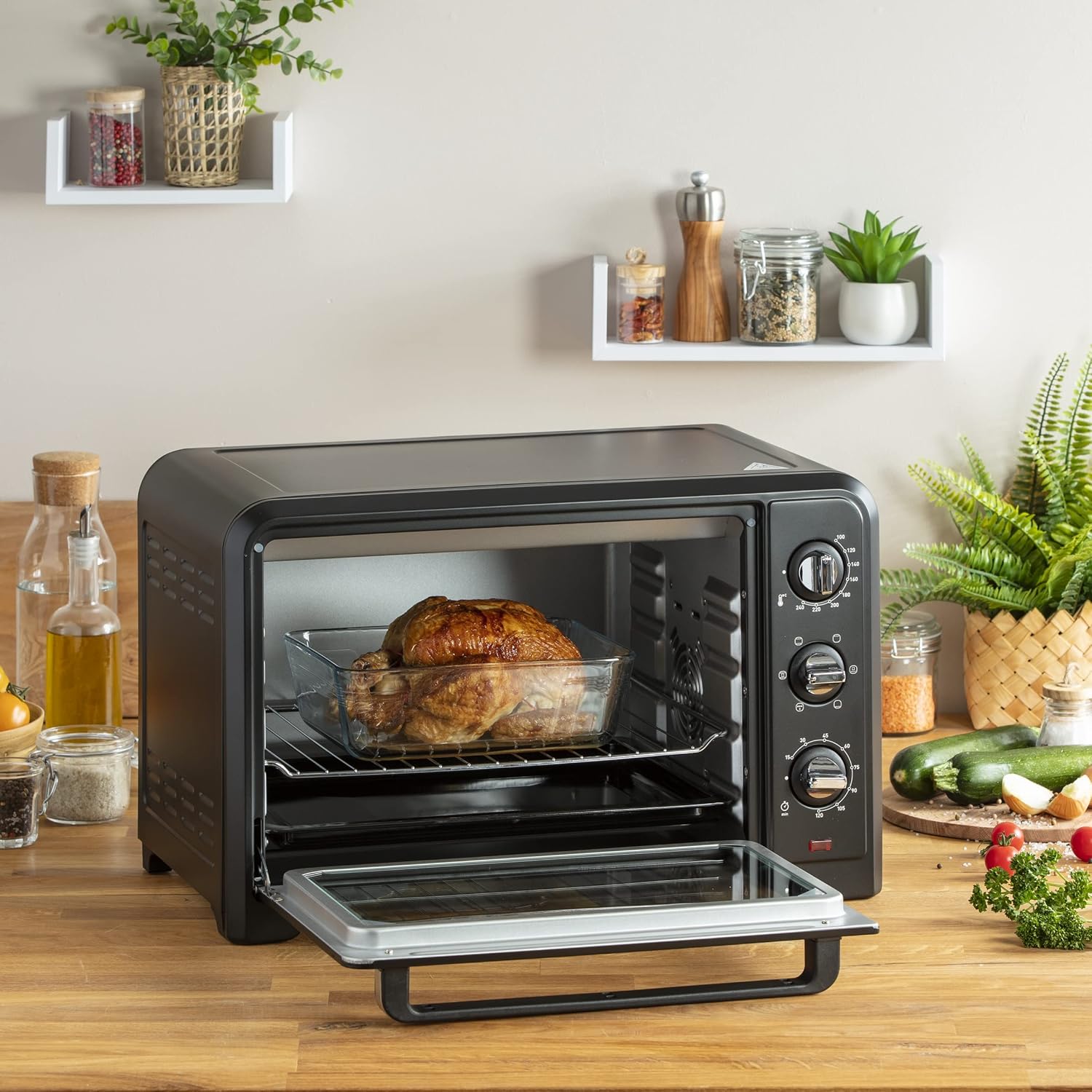 Moulinex Optimo 33L Four Electrique Chaleur tournante Noir 6 Modes de Cuisson pain pizza tartes gateaux patisseries Grille et Leche frites inclus OX464810