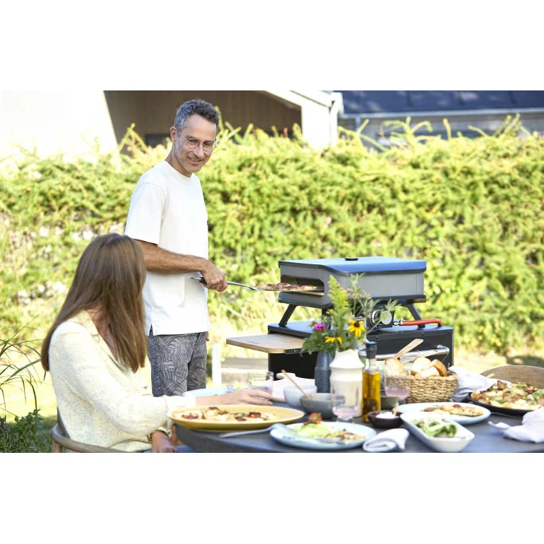 Table d'extérieur avec 3 portes et 6 roues en acier inoxydable pour cuisiner à l'extérieur Cozze