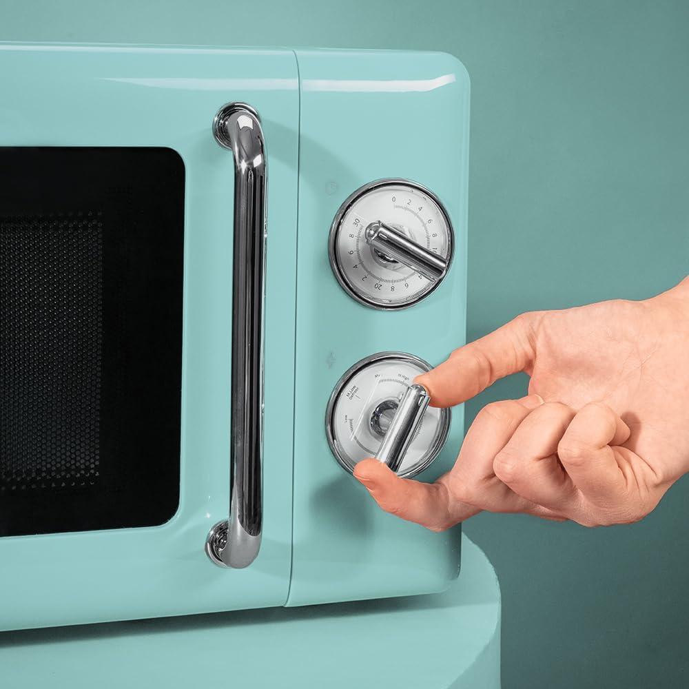 Cecotec Micro-Ondes Mécanique avec Grill Proclean 3110 Retro Bleu. 20 L, 700 W en 6 niveaux, minuterie jusqu'à 30 minutes, mode dégivrage, design vintage bleu, finitions en acier.