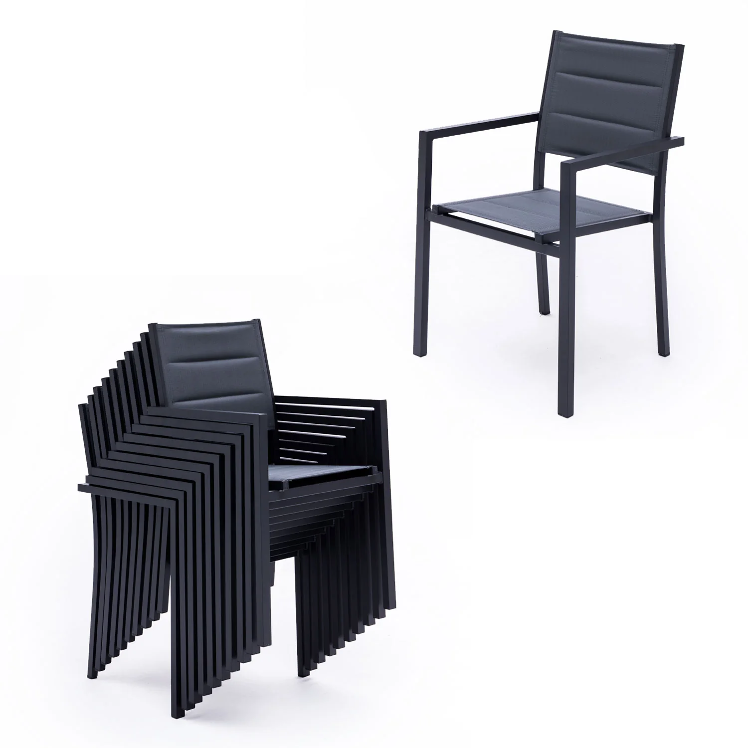 Salon de jardin VENEZIA extensible en textilène gris 10 places - aluminium anthracite Happy Garden