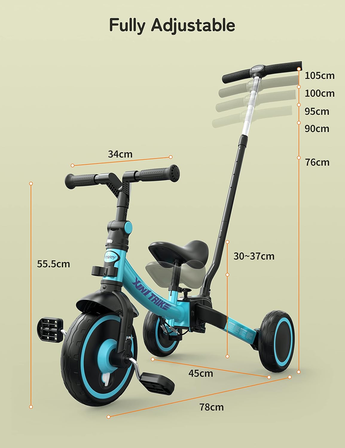 besrey 5 en 1 Tricycle Enfant bébé évolutif 1-4 Ans,Vélo Draisienne,Vélo sans Pédale,Noir