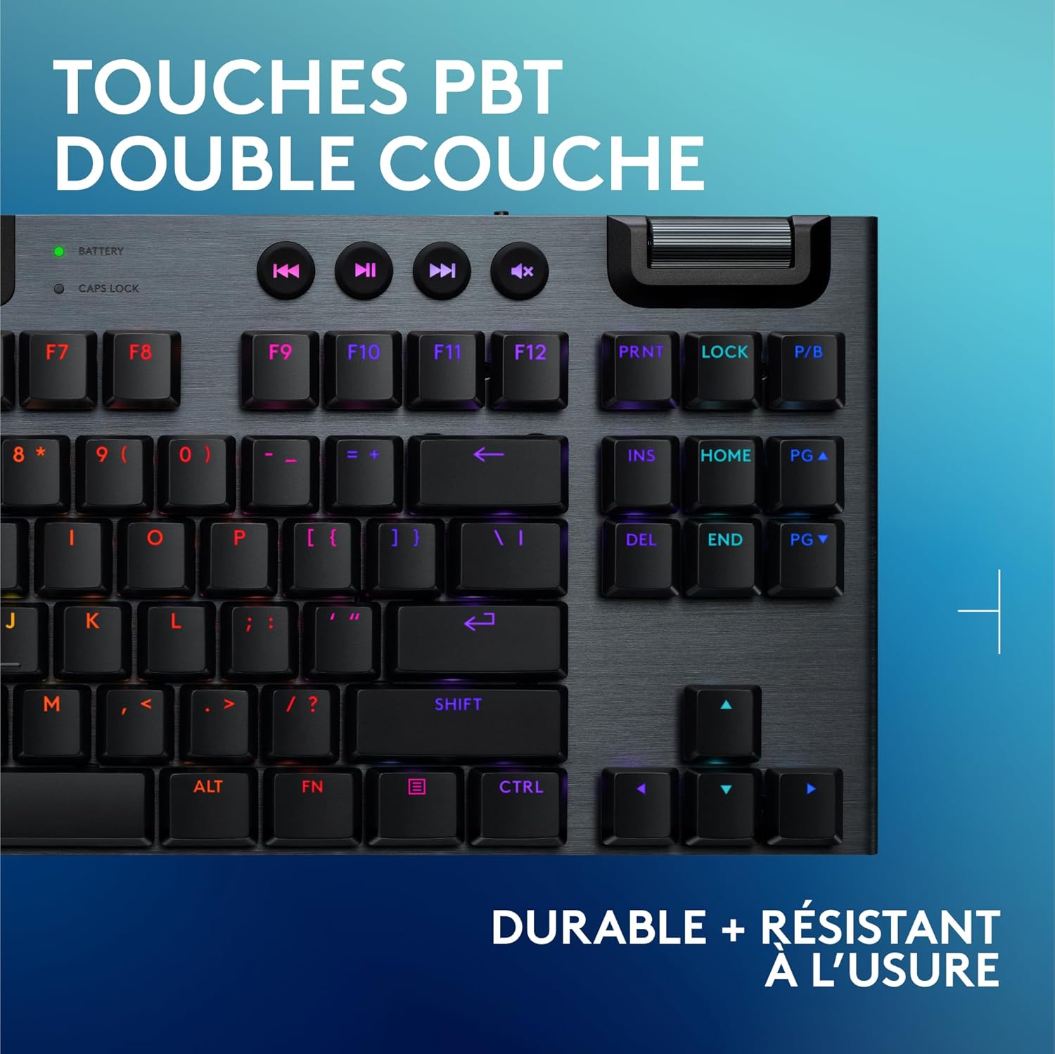Logitech G915 TKL Tenkeyless LIGHTSPEED Clavier Gamer Mécanique, Switch ultra-plat GL Tactile, RGB LIGHTSYNC, Design élégant et mince, 40+ heures de jeu, Franais AZERTY - Noir