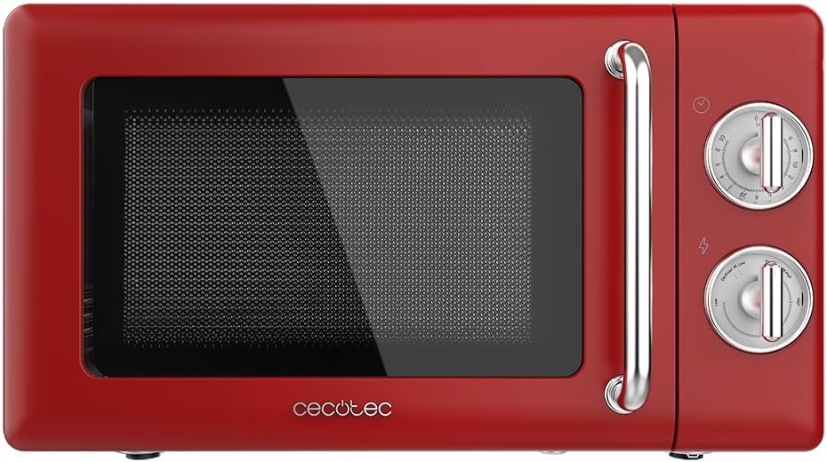 Cecotec Micro-Ondes Mécanique avec Grill Proclean 3110 Retro Bleu. 20 L, 700 W en 6 niveaux, minuterie jusqu'à 30 minutes, mode dégivrage, design vintage bleu, finitions en acier.