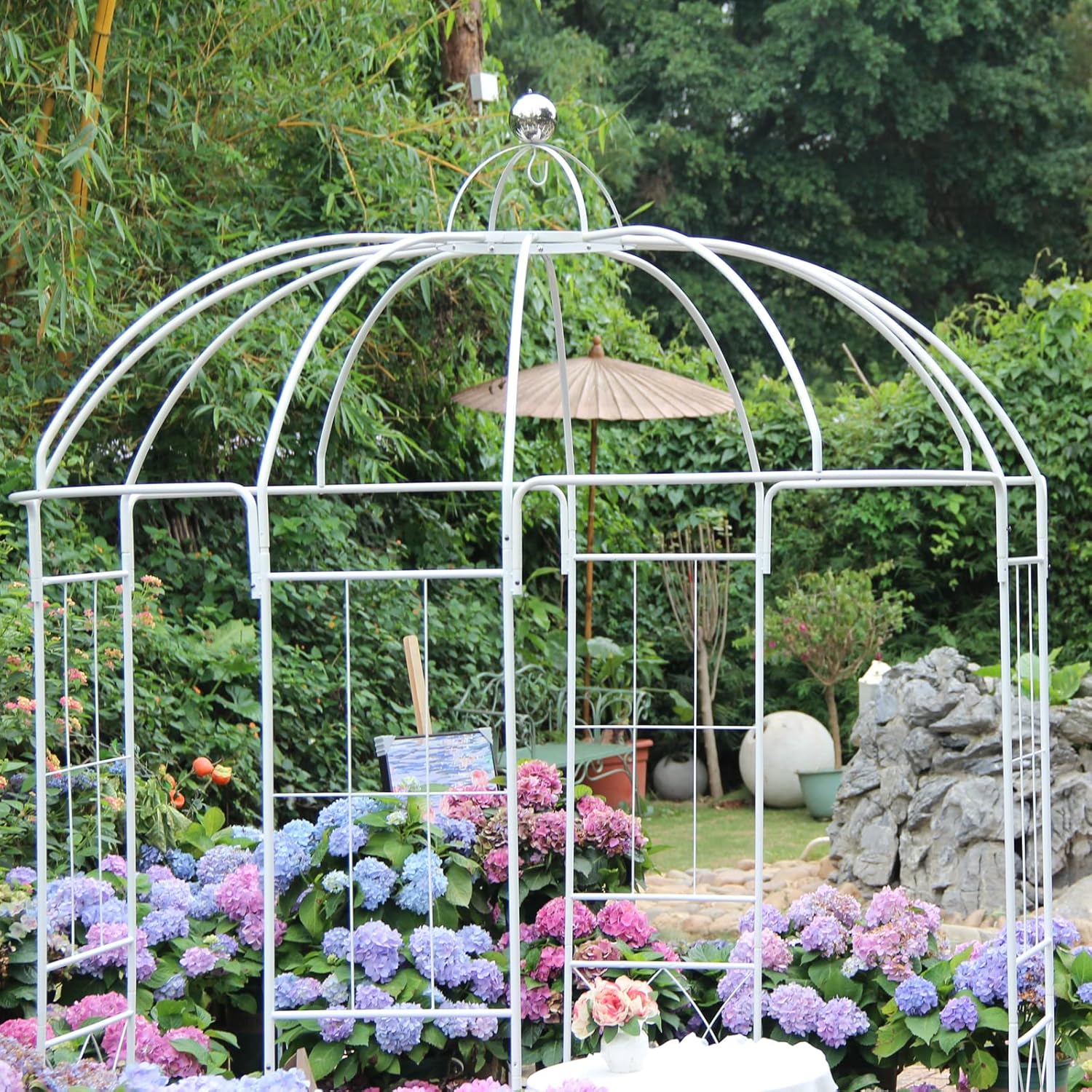 SCENDOR GARDEN Style franais Pergola en Métal, Plantes Grimpantes Terrasse Patio Arceau à Rosiers,Mariage Arche Colonne de Jardin 271x207x207 CM Noir