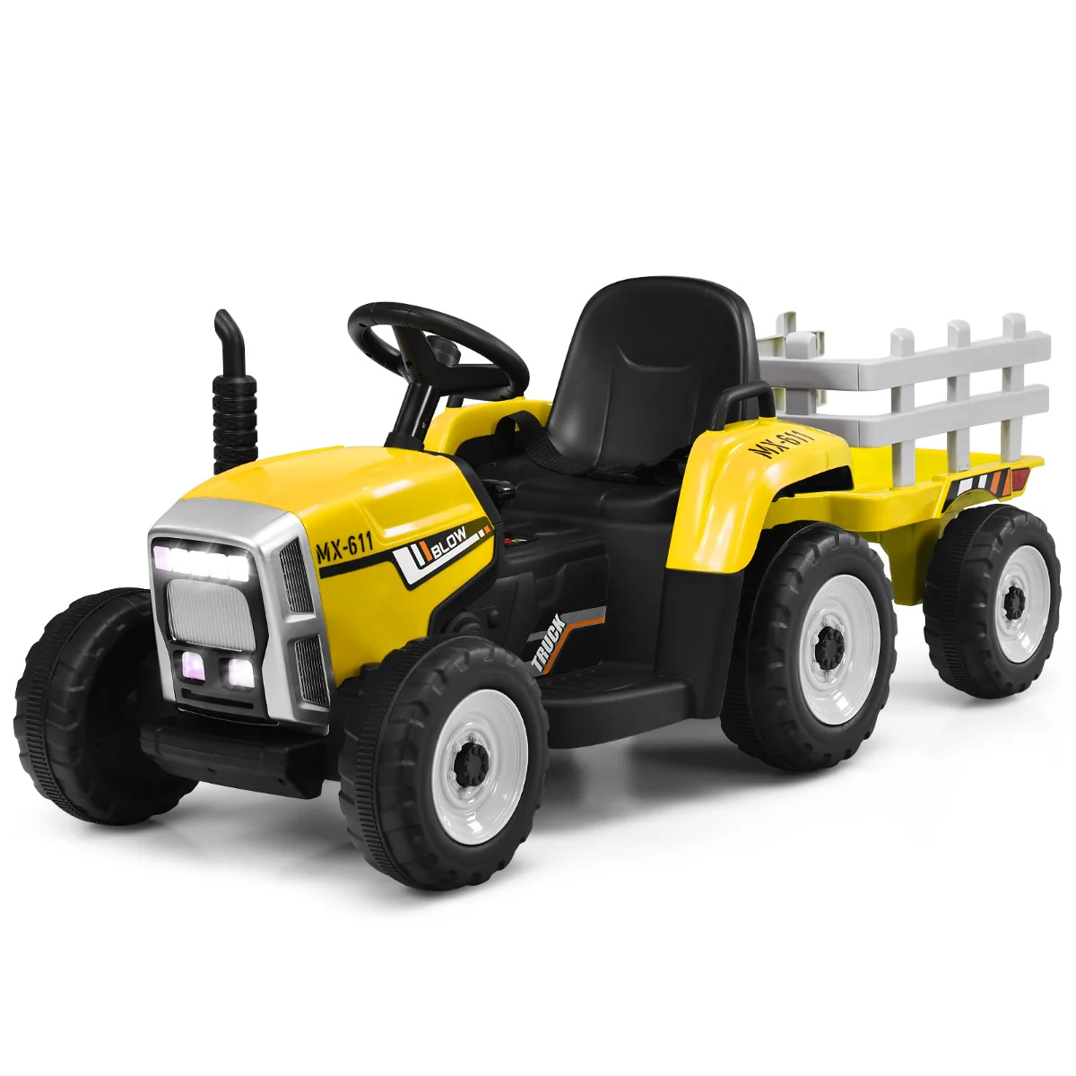 Tracteur electrique avec remorque pour enfants 3 vitesses lumières led fonctions audio usb et bluetooth jaune 20_0006612