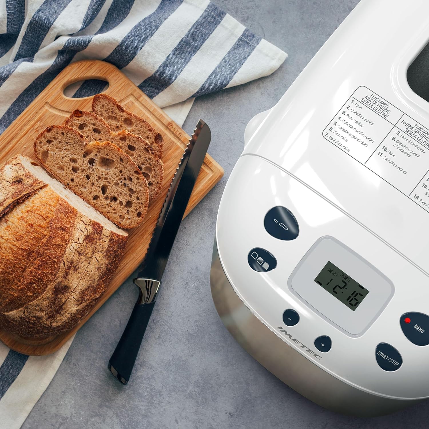 Imetec Zero-Glu Pro - Machine à Pain 1kg, Ciabatta, Petits Pains Sans Gluten, Pte à Pizza, Gteaux, Confitures - 20 Programmes, Température de Levage Contrlée, Sans BPA + Livre de Recettes