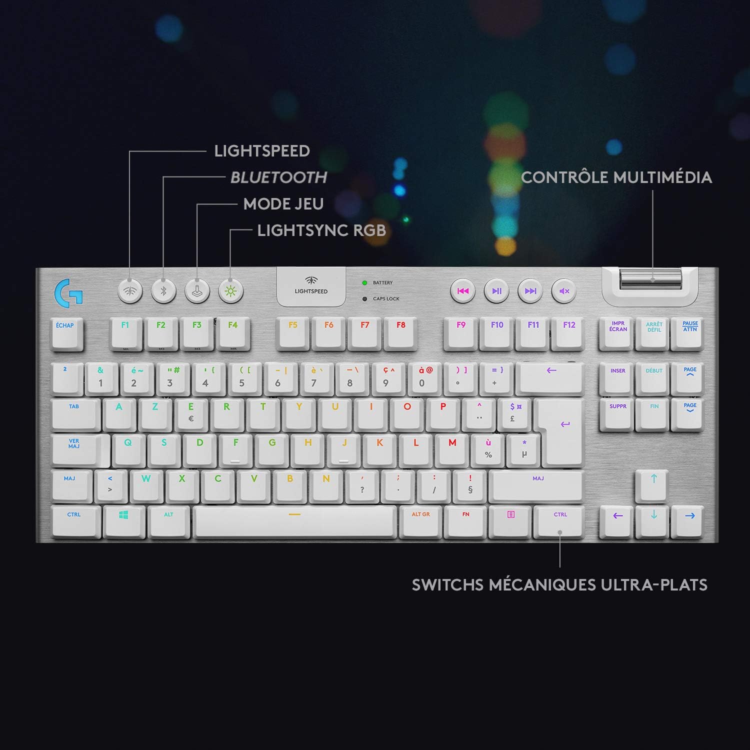 Logitech G915 TKL Tenkeyless LIGHTSPEED Clavier Gamer Mécanique, Switch ultra-plat GL Tactile, RGB LIGHTSYNC, Design élégant et mince, 40+ heures de jeu, Franais AZERTY - Noir