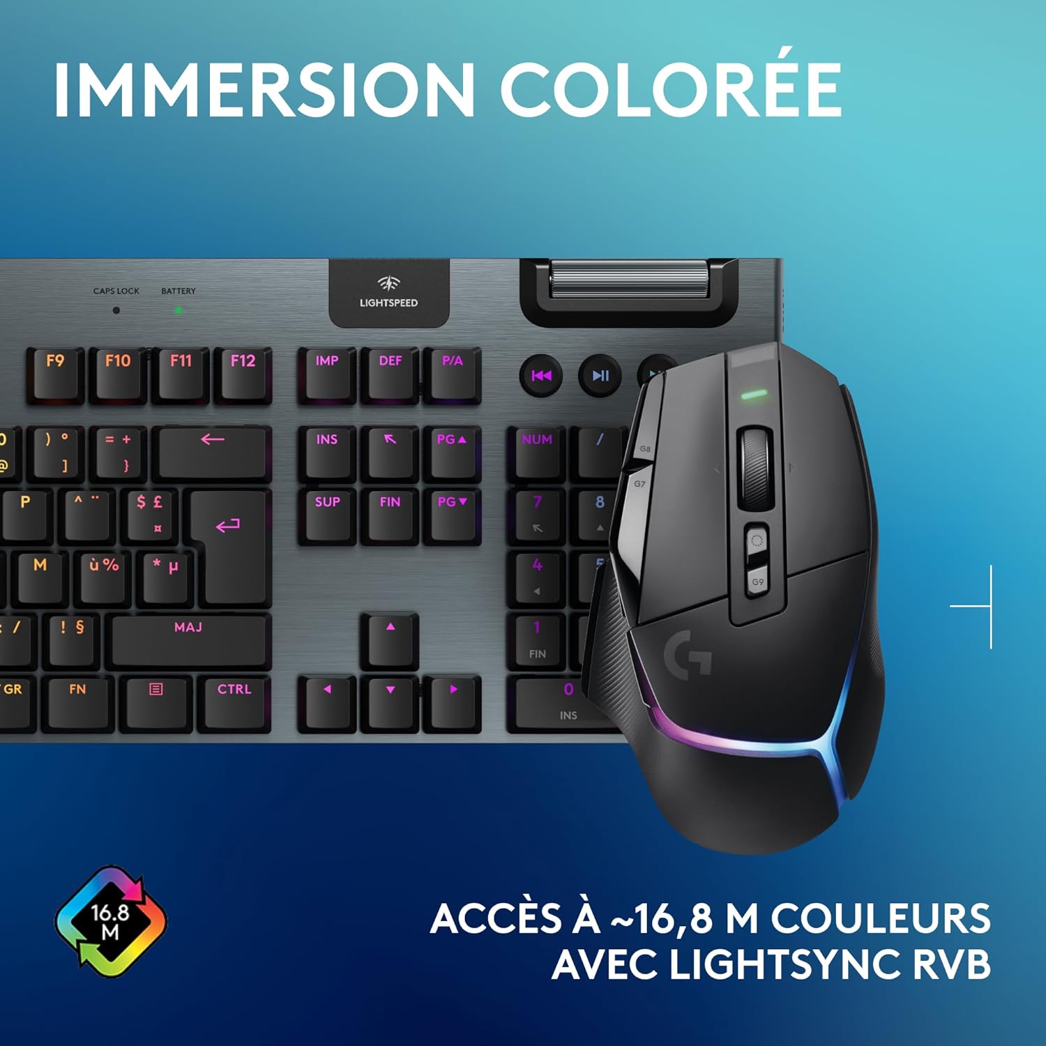 Logitech G915 TKL Tenkeyless LIGHTSPEED Clavier Gamer Mécanique, Switch ultra-plat GL Tactile, RGB LIGHTSYNC, Design élégant et mince, 40+ heures de jeu, Franais AZERTY - Noir