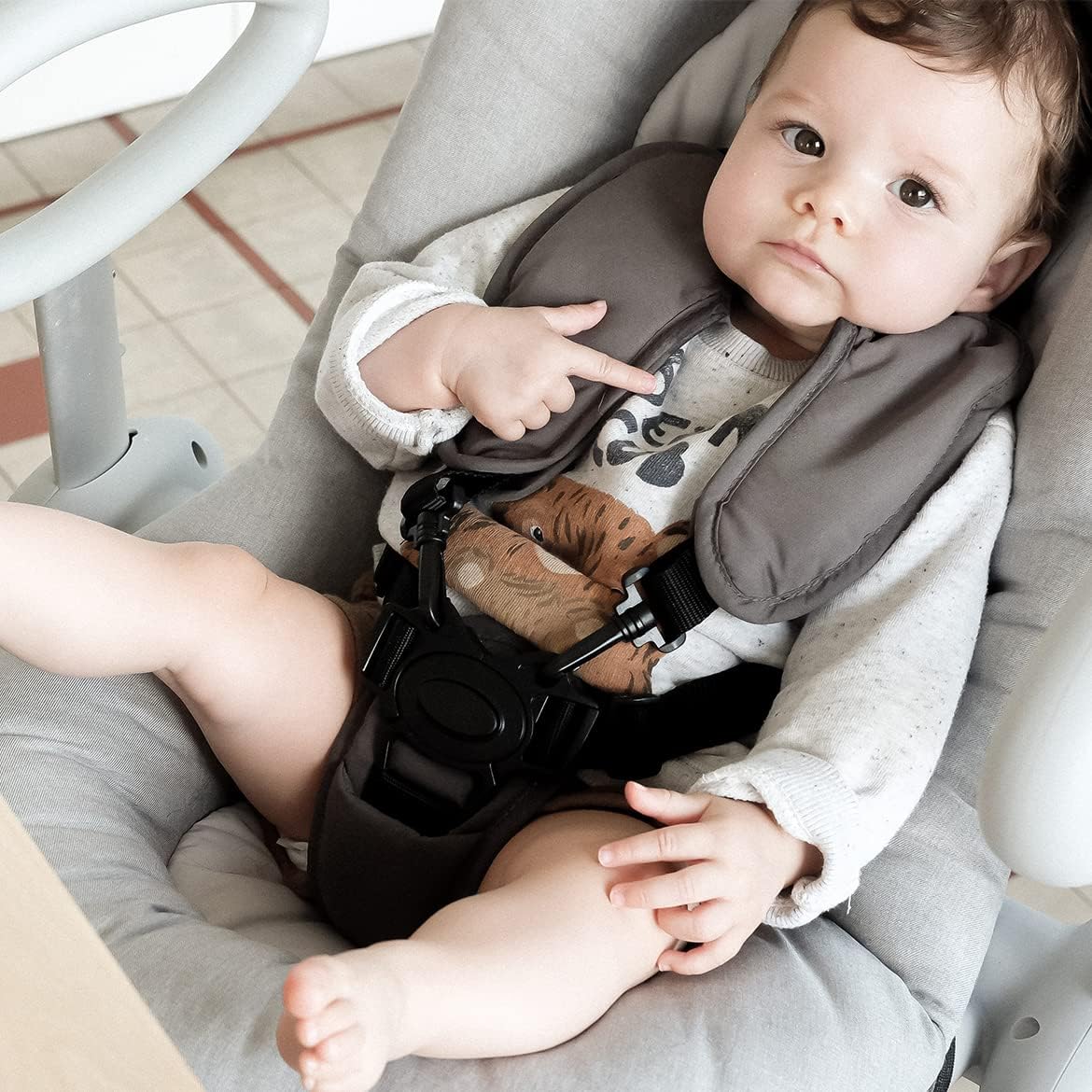 Béaba, Transat Up & Down IV, Transat Réglable en Hauteur, Unisexe pour Bébé et Enfants, 3 Positions d'Inclinaison, Harnais Sécurité 5 Points, Réducteur de Naissance, Gris minéral et miel