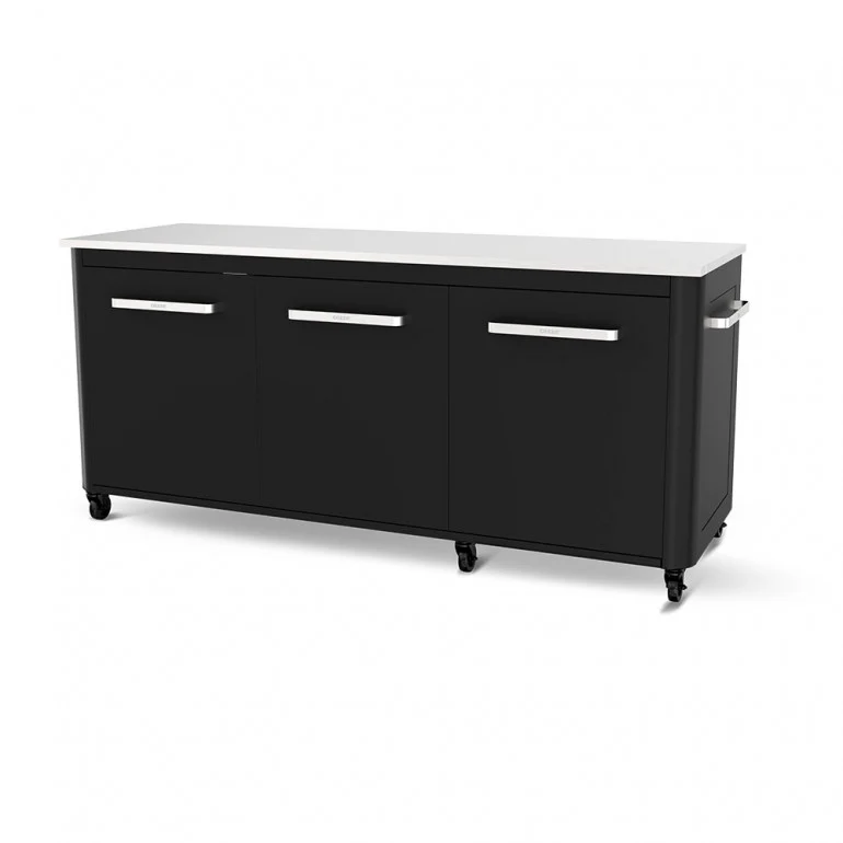 Table d'extérieur avec 3 portes et 6 roues en acier inoxydable pour cuisiner à l'extérieur Cozze