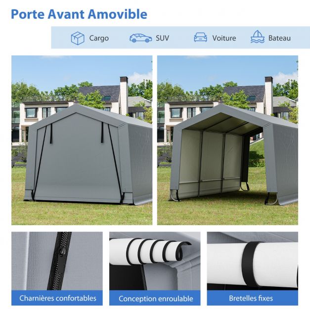 Abri garage pour voiture 290 x 490 cm tente de stockage en acier abri de voiture toutes saisons pour suv bateau 20_0007631
