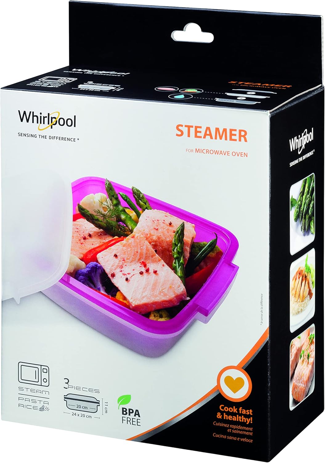 Whirlpool MWF 427 SL Four à micro-ondes Extra Space + Grill, 25 litres, argent, avec steamer, grille haute et plate Crisp + poignée, 800 + 1000 W