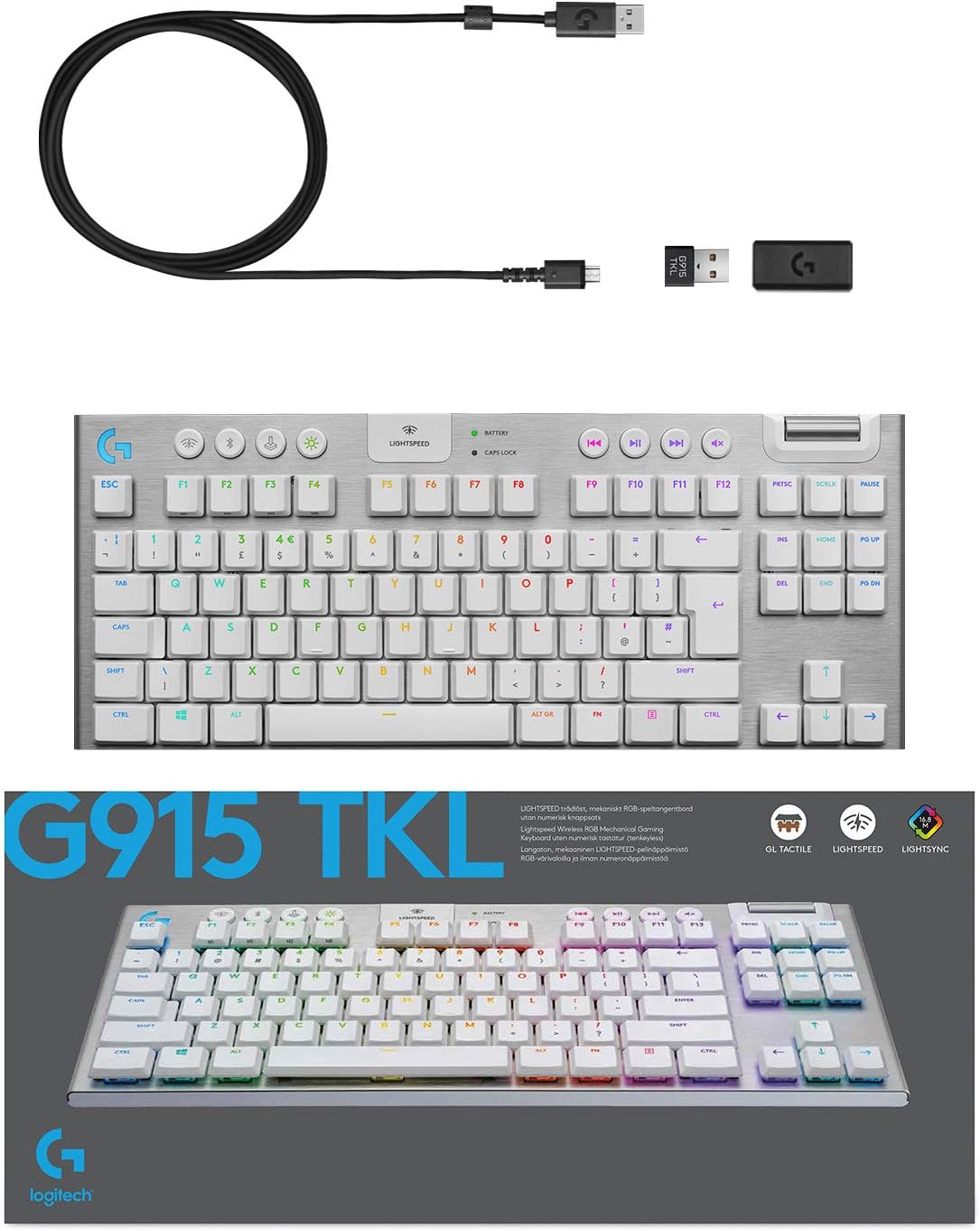 Logitech G915 TKL Tenkeyless LIGHTSPEED Clavier Gamer Mécanique, Switch ultra-plat GL Tactile, RGB LIGHTSYNC, Design élégant et mince, 40+ heures de jeu, Franais AZERTY - Noir