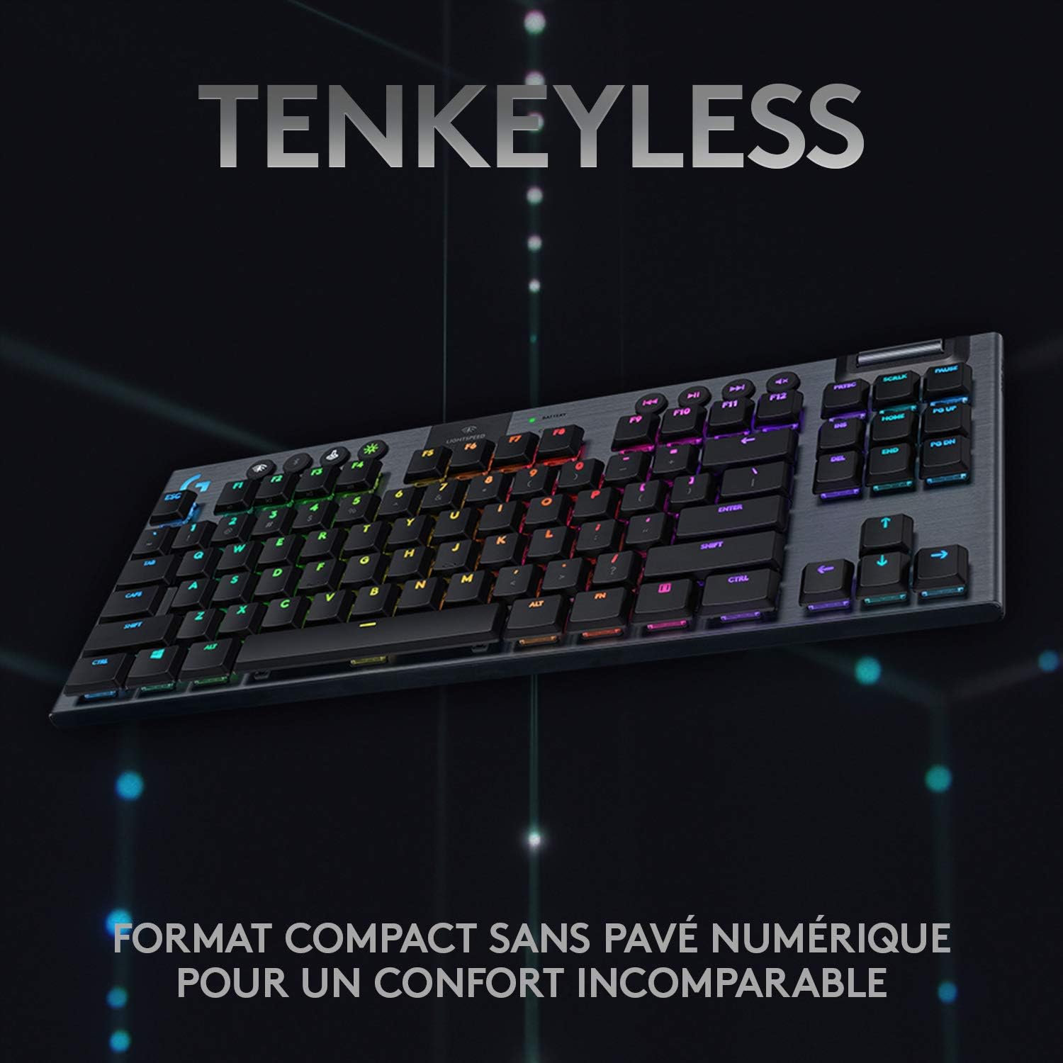 Logitech G915 TKL Tenkeyless LIGHTSPEED Clavier Gamer Mécanique, Switch ultra-plat GL Tactile, RGB LIGHTSYNC, Design élégant et mince, 40+ heures de jeu, Franais AZERTY - Noir