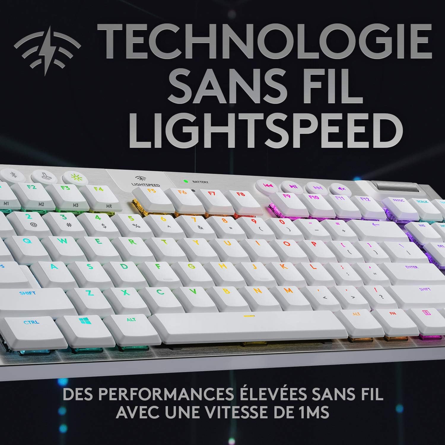 Logitech G915 TKL Tenkeyless LIGHTSPEED Clavier Gamer Mécanique, Switch ultra-plat GL Tactile, RGB LIGHTSYNC, Design élégant et mince, 40+ heures de jeu, Franais AZERTY - Noir