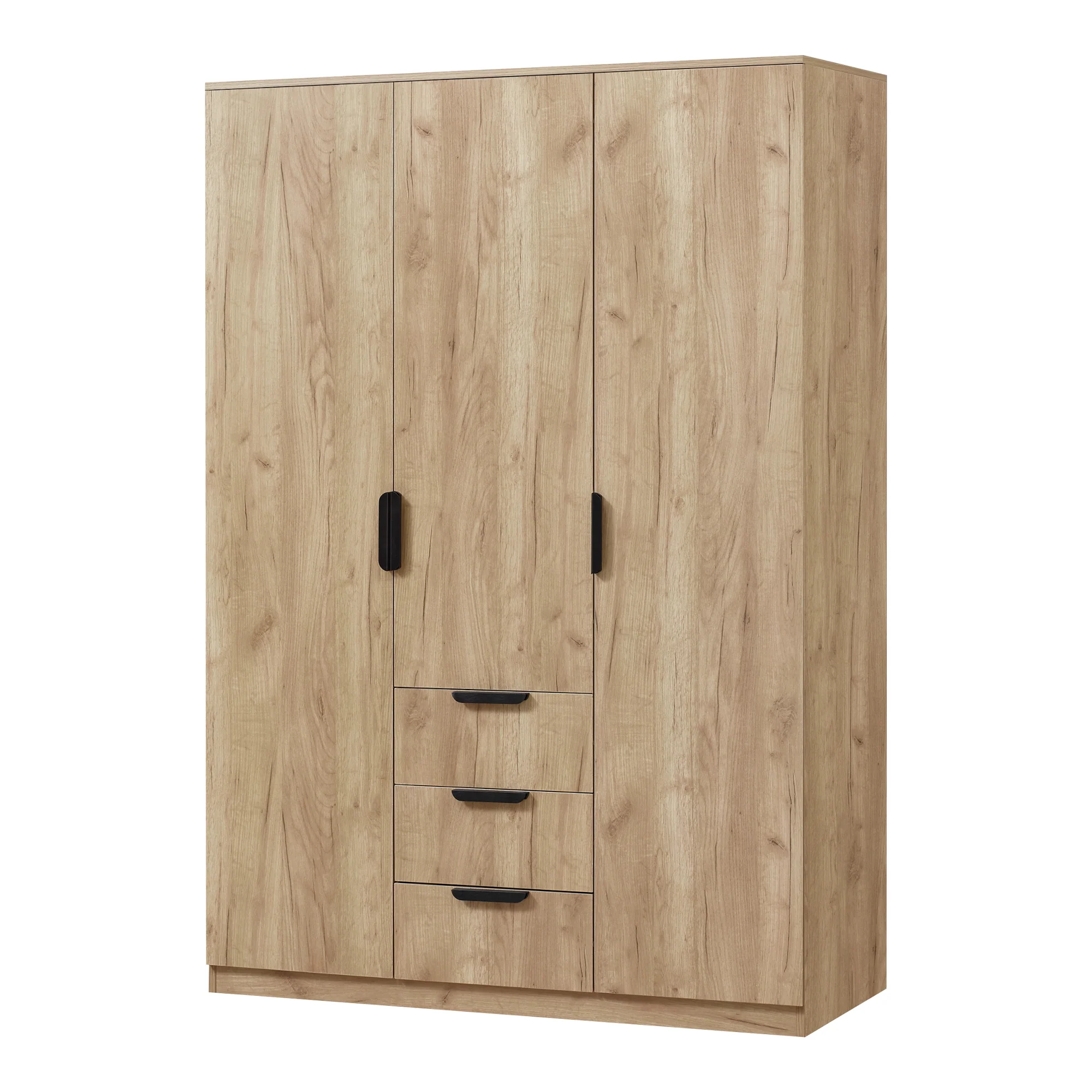 Armoire de chambre garde-robe moderne meuble de rangement intemporel 2 penderie 4 étagères 3 tiroirs MDF 176 x 120 x 52 cm effet chêne 03_0006374