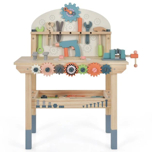 Jouet d'etabli en bois pour enfants avec 8 outils & 53 accessoires jeu d'imitation bricolage avec tableau noir cadeau pour garons et filles de 3-8 ans 20_0005311