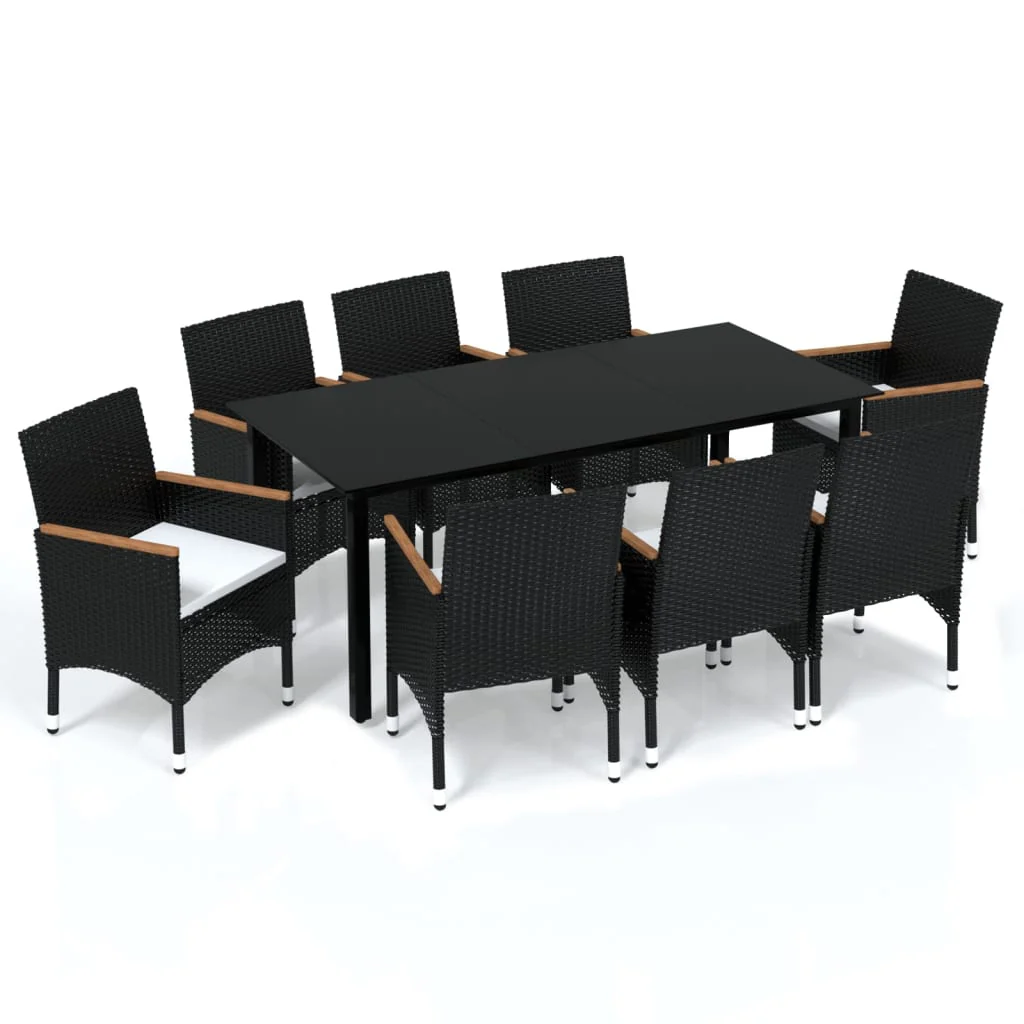 Mobilier à dner de jardin et coussins 9 pièces résine tressée noir 02_0014918