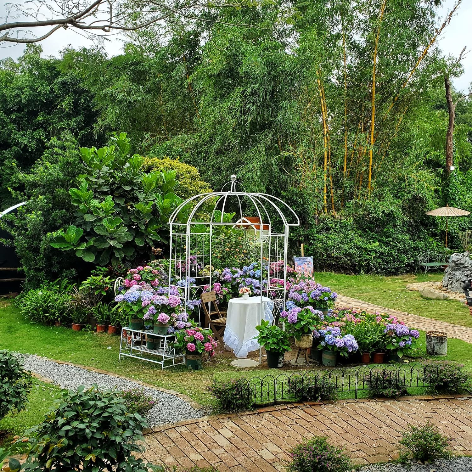 SCENDOR GARDEN Style franais Pergola en Métal, Plantes Grimpantes Terrasse Patio Arceau à Rosiers,Mariage Arche Colonne de Jardin 271x207x207 CM Noir