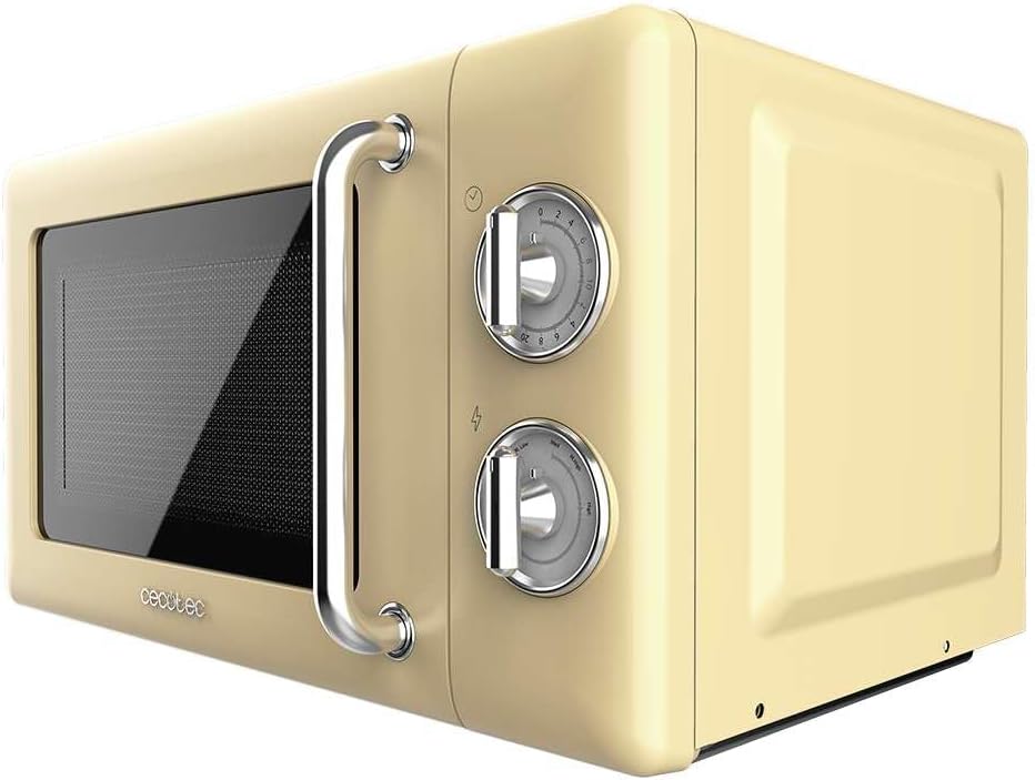 Cecotec Micro-Ondes Mécanique avec Grill Proclean 3110 Retro Bleu. 20 L, 700 W en 6 niveaux, minuterie jusqu'à 30 minutes, mode dégivrage, design vintage bleu, finitions en acier.