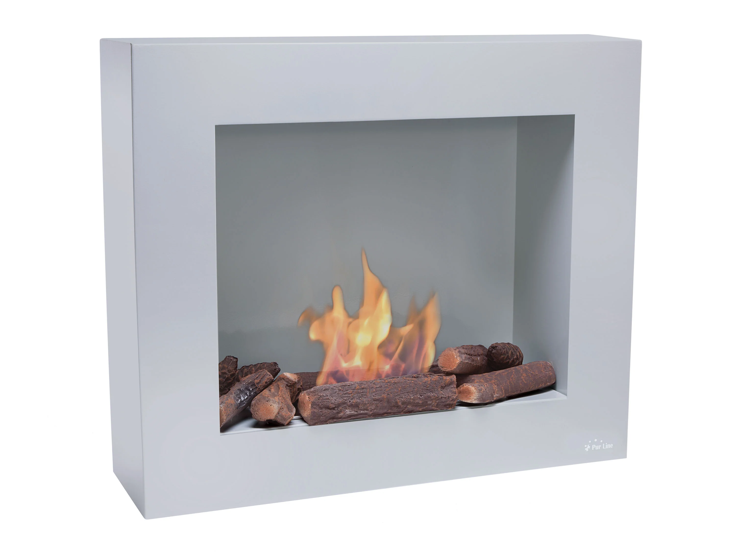 Cheminée à l'éthanol avec sol ou mur ocre clair avec kit entonnoir et bche