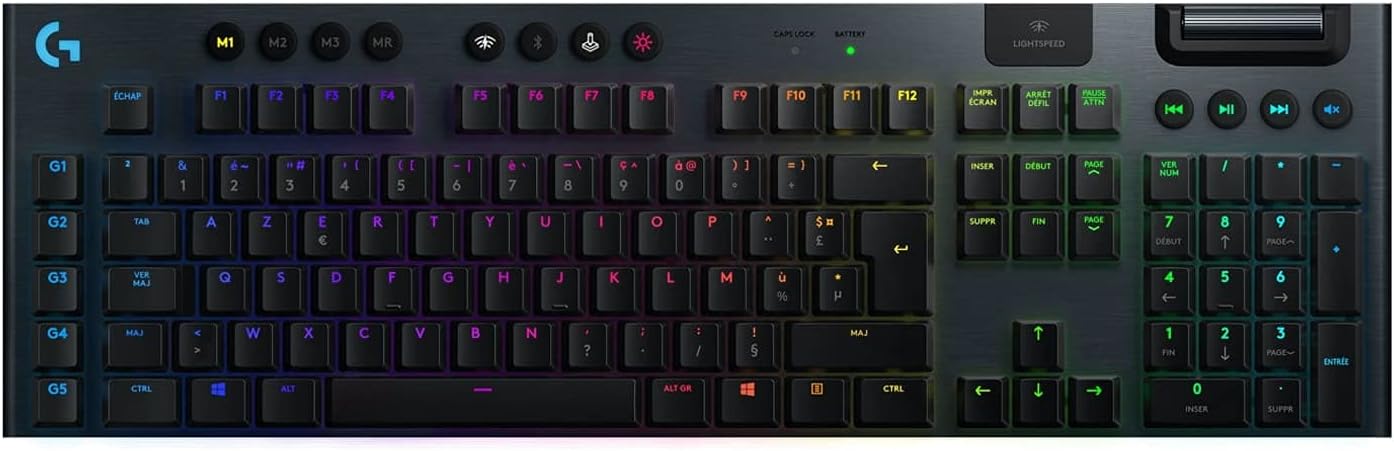 Logitech G915 TKL Tenkeyless LIGHTSPEED Clavier Gamer Mécanique, Switch ultra-plat GL Tactile, RGB LIGHTSYNC, Design élégant et mince, 40+ heures de jeu, Franais AZERTY - Noir