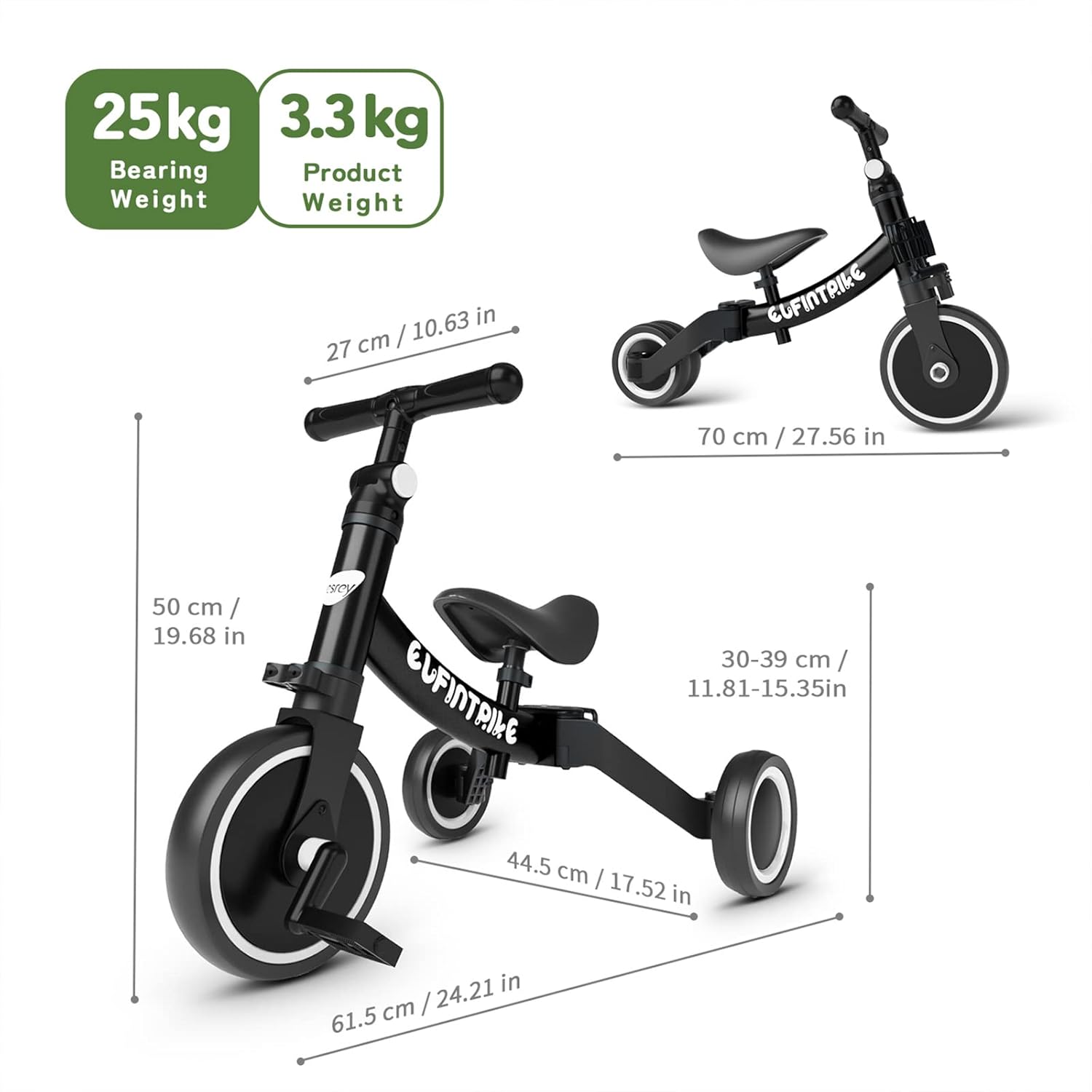 besrey 5 en 1 Tricycle Enfant bébé évolutif 1-4 Ans,Vélo Draisienne,Vélo sans Pédale,Noir