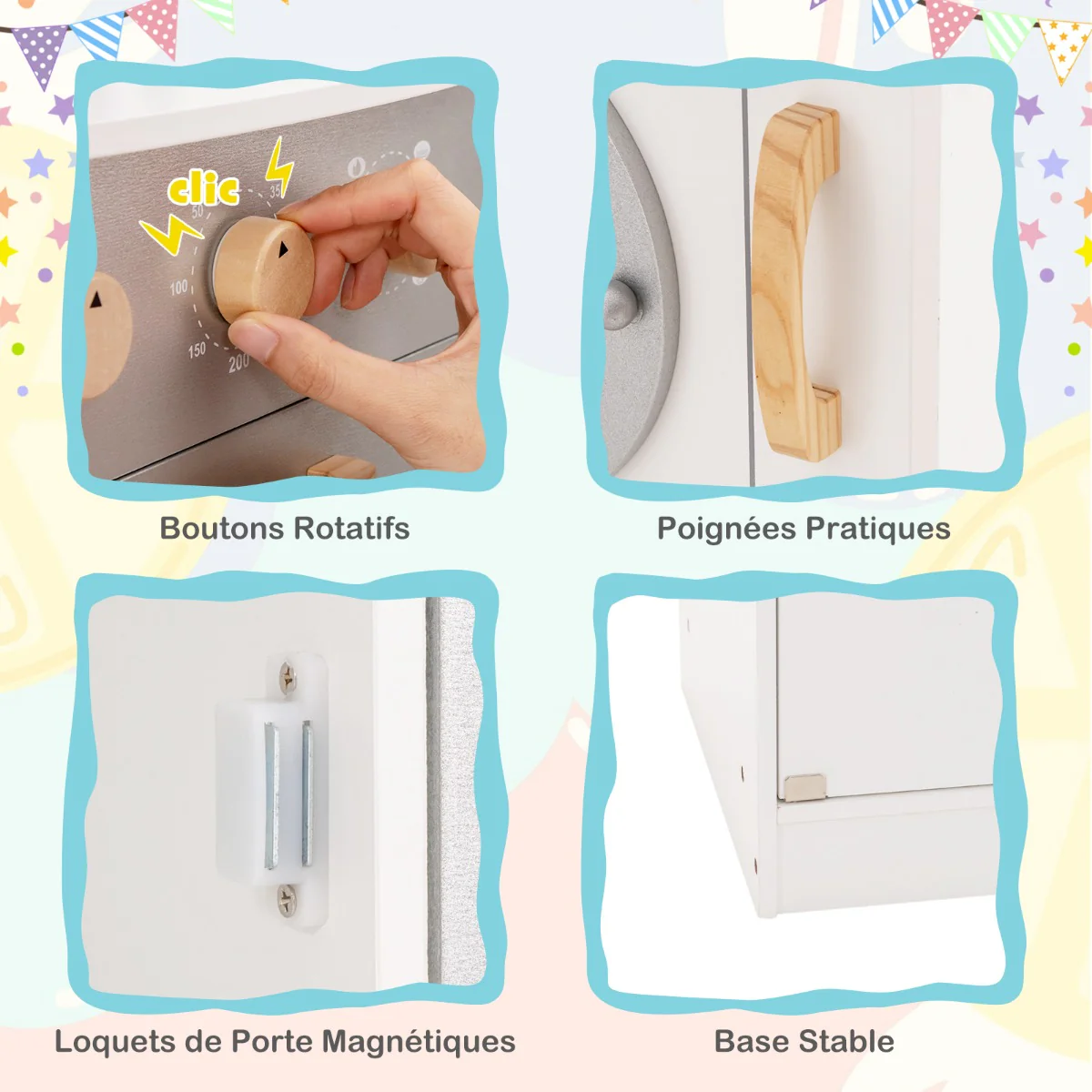 Jeu de cuisine d'angle pour enfants de 3 ans et plus en bois machine à glaons micro-ondes four évier accessoires effets sonores et lumineux 20_0002944