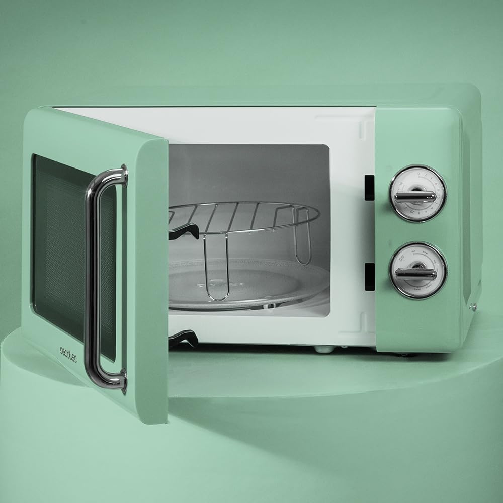 Cecotec Micro-Ondes Mécanique avec Grill Proclean 3110 Retro Bleu. 20 L, 700 W en 6 niveaux, minuterie jusqu'à 30 minutes, mode dégivrage, design vintage bleu, finitions en acier.