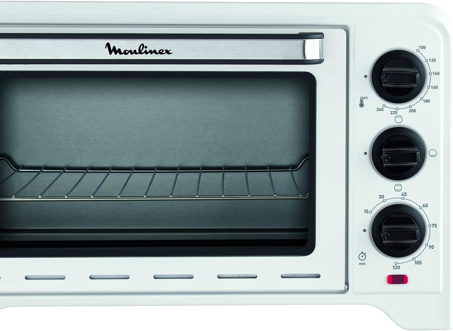 Moulinex Four électrique posable 19 L, Compact, chaleur tournante, 6 modes de cuisson, Thermostat réglable jusqu’à 240°C, Minuteur 120 min, Grille réversible, Lèche frites, Optimo noir OX444810
