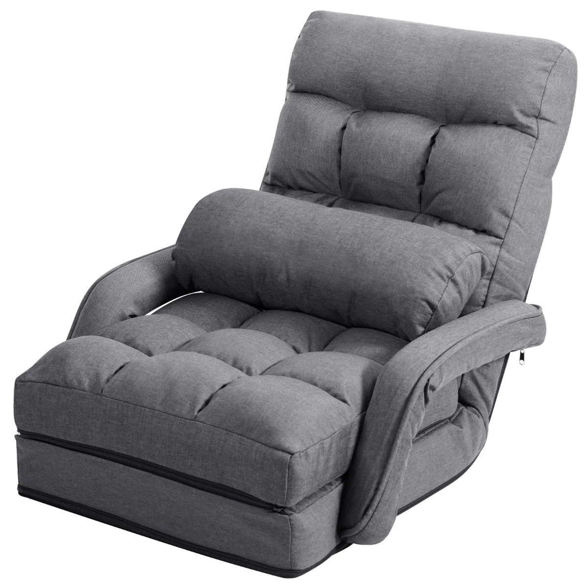 Fauteuil convertible chauffeuse convertible 1 place avec oreiller 5 positions en tissu lin éponge 54 x 56 x 70 cm gris 20_0008568