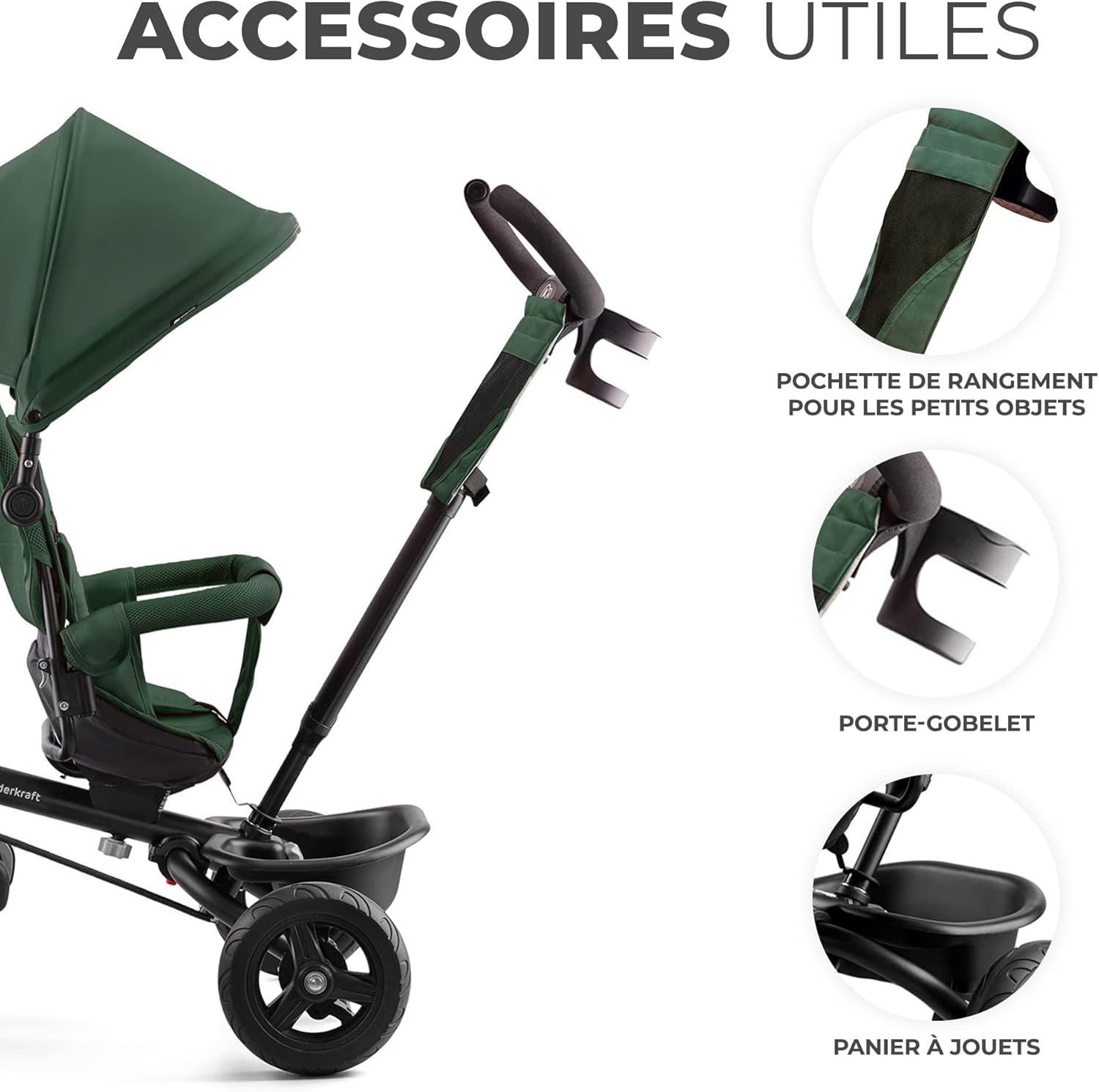 Kinderkraft AVEO Tricycle Bébé volutif, Draisienne volutif, Trike Bebe, Velo Poussette Bebe volutif, Velo Enfant 5 Ans, De 9 Mois, Pliable, Facile  Plier, Accessoires Pratiques, Gris