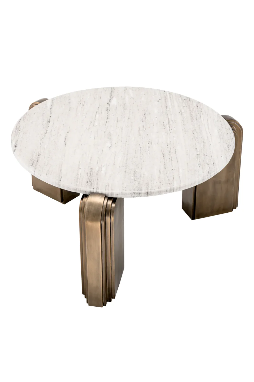 Table basse ronde en laiton vieilli et marbre beige | Eichholtz Albion