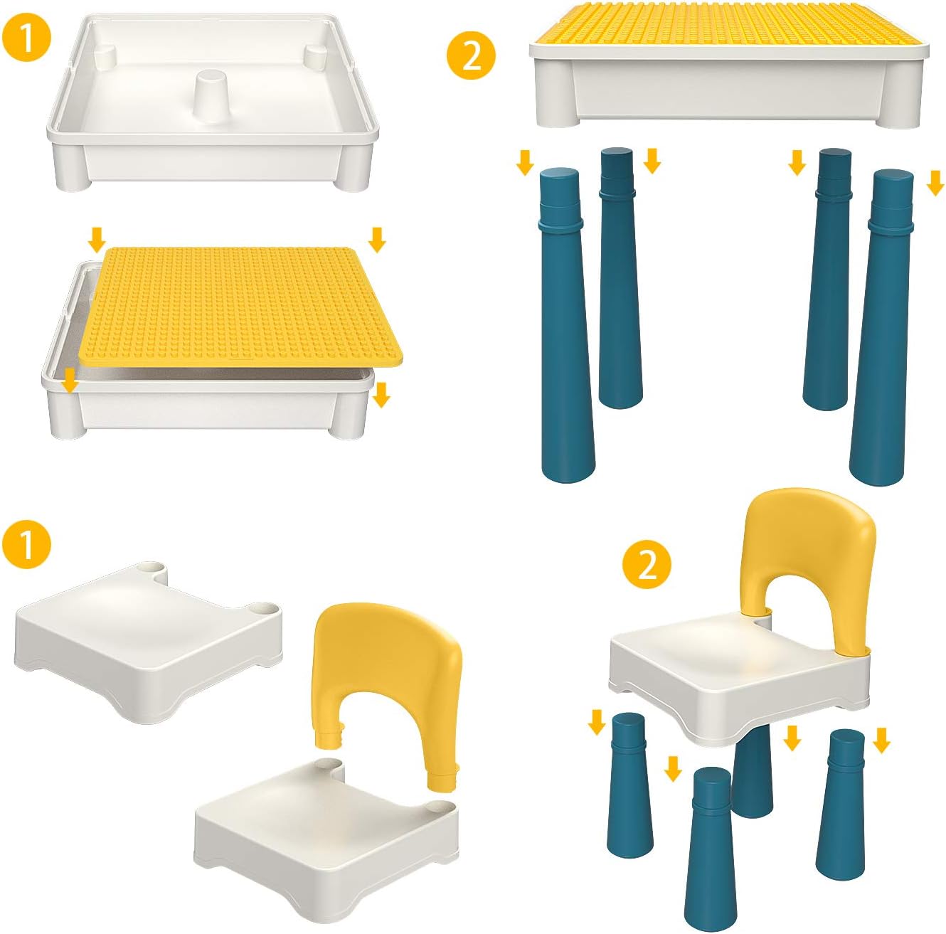 burgkidz Ensemble de Table Multi-activités pour Enfants 5-en-1-128 Pièces Blocs de Construction de Grandes Briques Compatibles, Jeu Comprenant 1 Chaise et 1 Table avec Rangement, Bleu