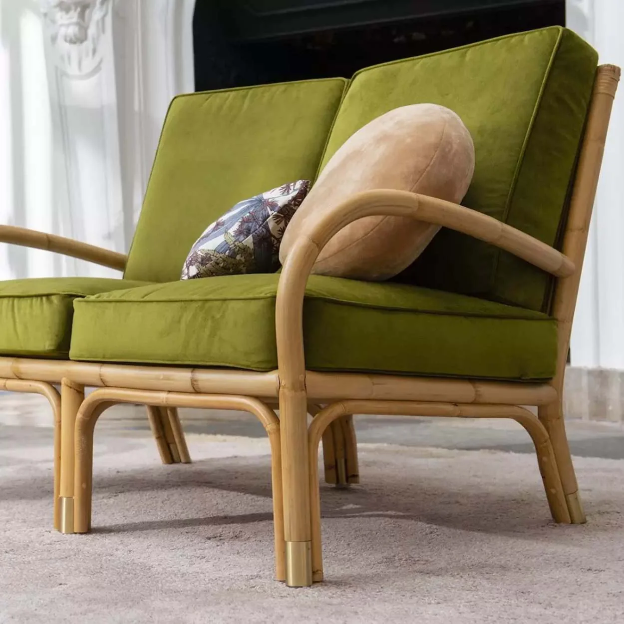 CANAP ROTIN ET VELOURS 2 PLACES