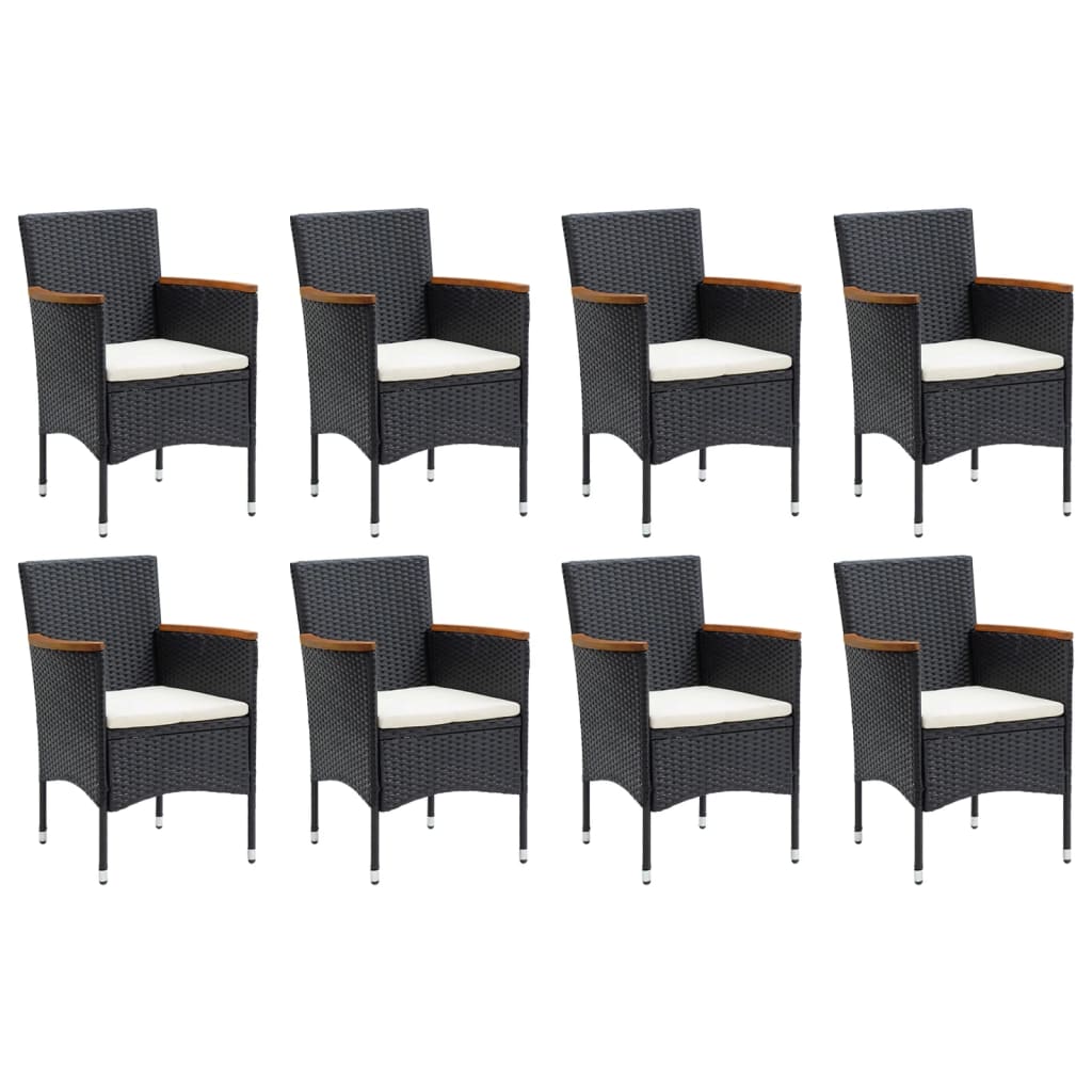 Mobilier à dner de jardin et coussins 9 pièces résine tressée noir 02_0014918