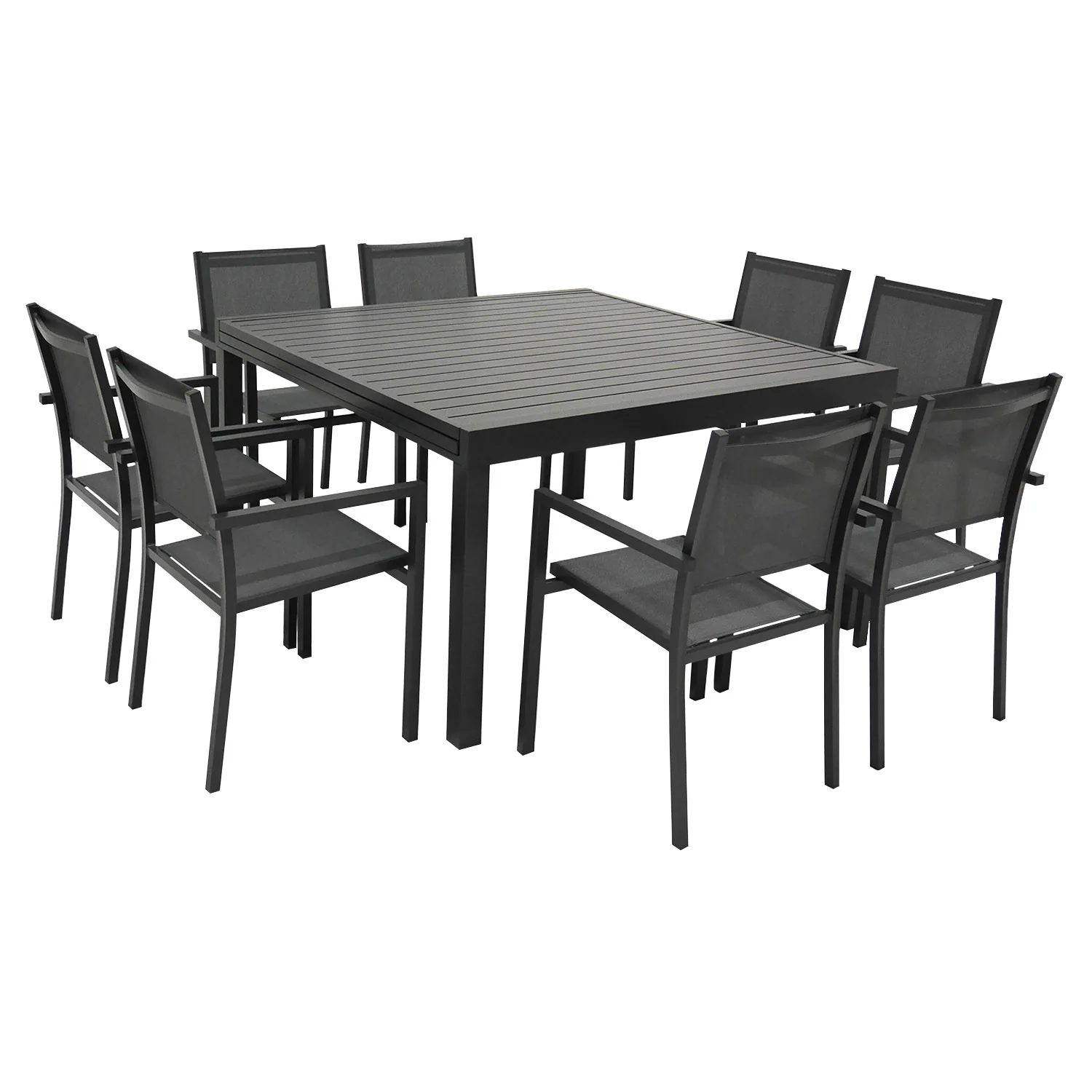 Salon de jardin extensible 10 places de 140/200cm en textilène gris - aluminium anthracite VENEZIA Happy Garden