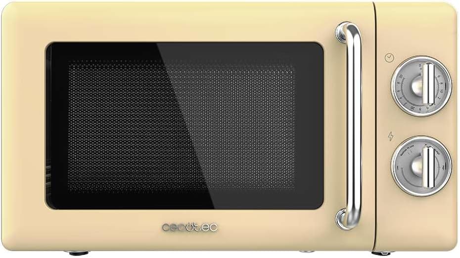 Cecotec Micro-Ondes Mécanique avec Grill Proclean 3110 Retro Bleu. 20 L, 700 W en 6 niveaux, minuterie jusqu'à 30 minutes, mode dégivrage, design vintage bleu, finitions en acier.