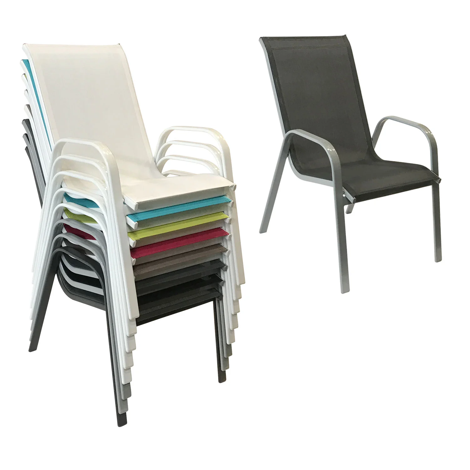 Lot de 8 chaises MARBELLA en textilène gris - aluminium gris Happy Garden