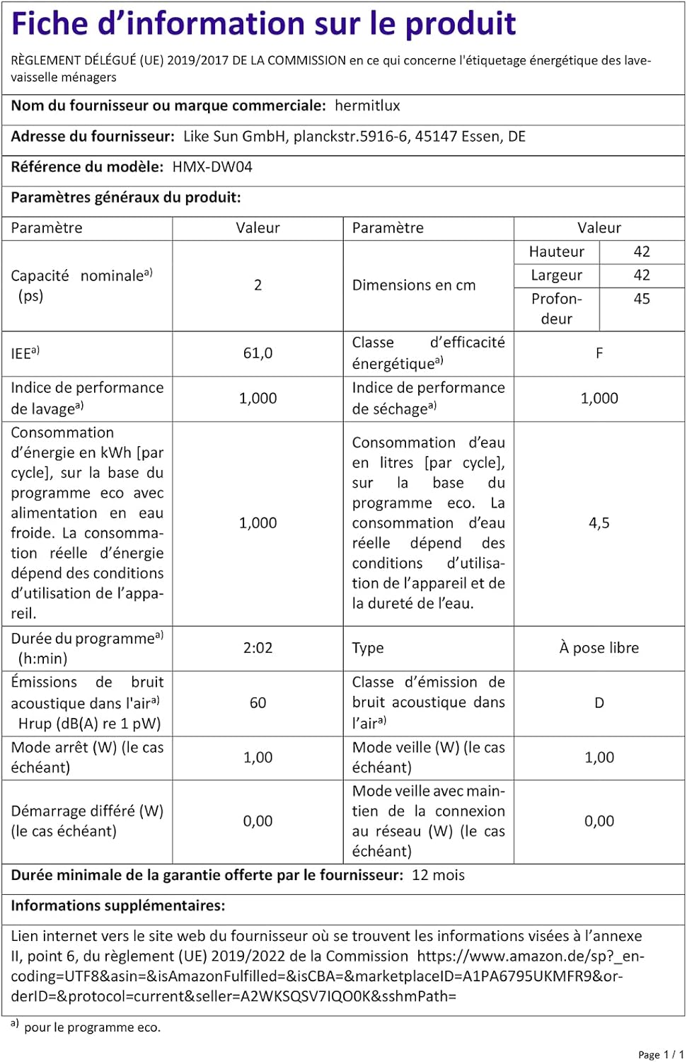 Hermitlux Mini lave-vaisselle de table, utilisable avec et sans raccordement à l'eau, largeur 43 cm, espace pour 4 couverts, camping, 175 kWh/an, blanc