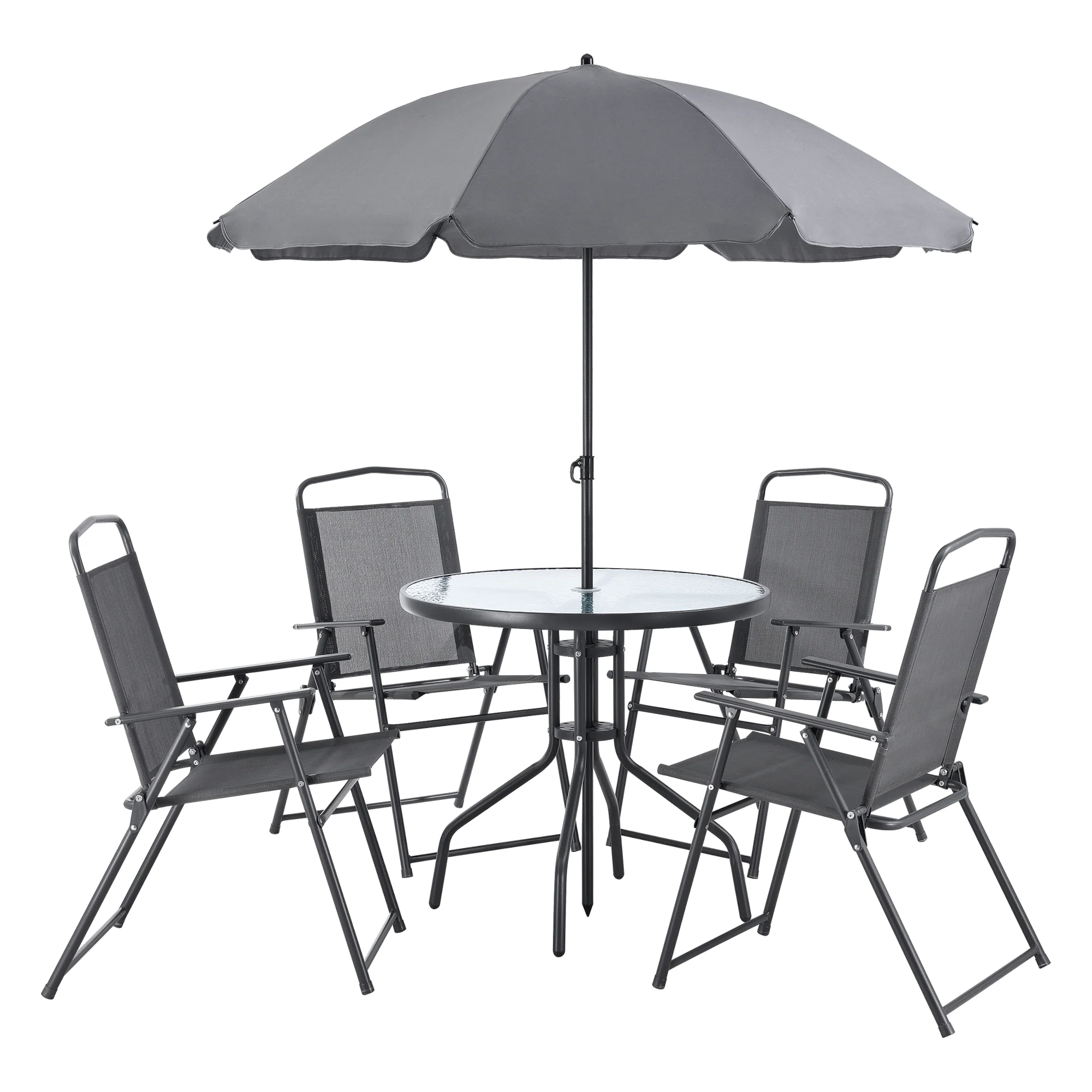 Salon de jardin de 4 places avec parasol verre noir gris foncé 03_0008239
