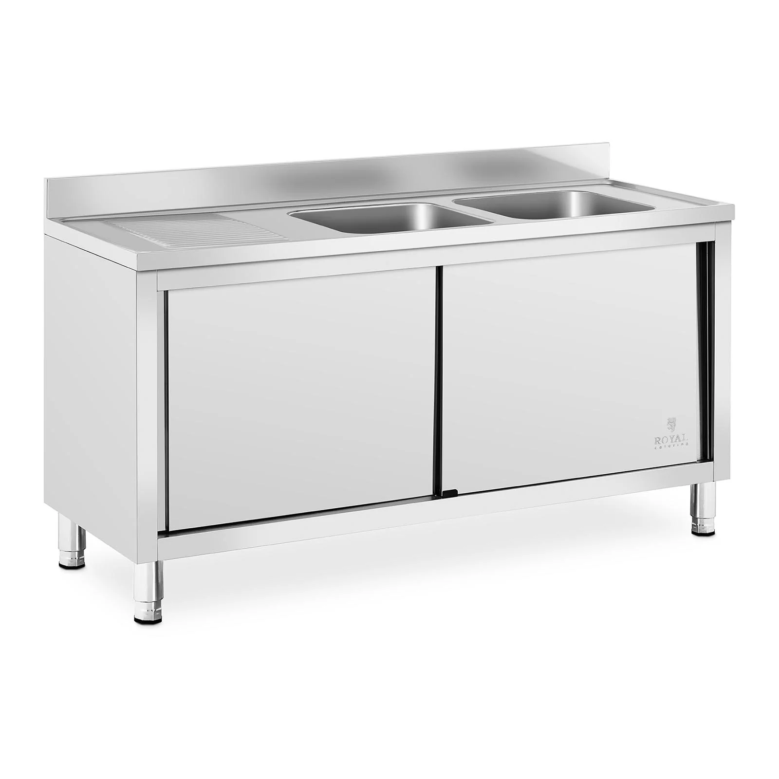 Plonge inox sur meuble 2 bacs acier inoxydable - 400 x 400 x 250 mm professionnelle  14_0005016