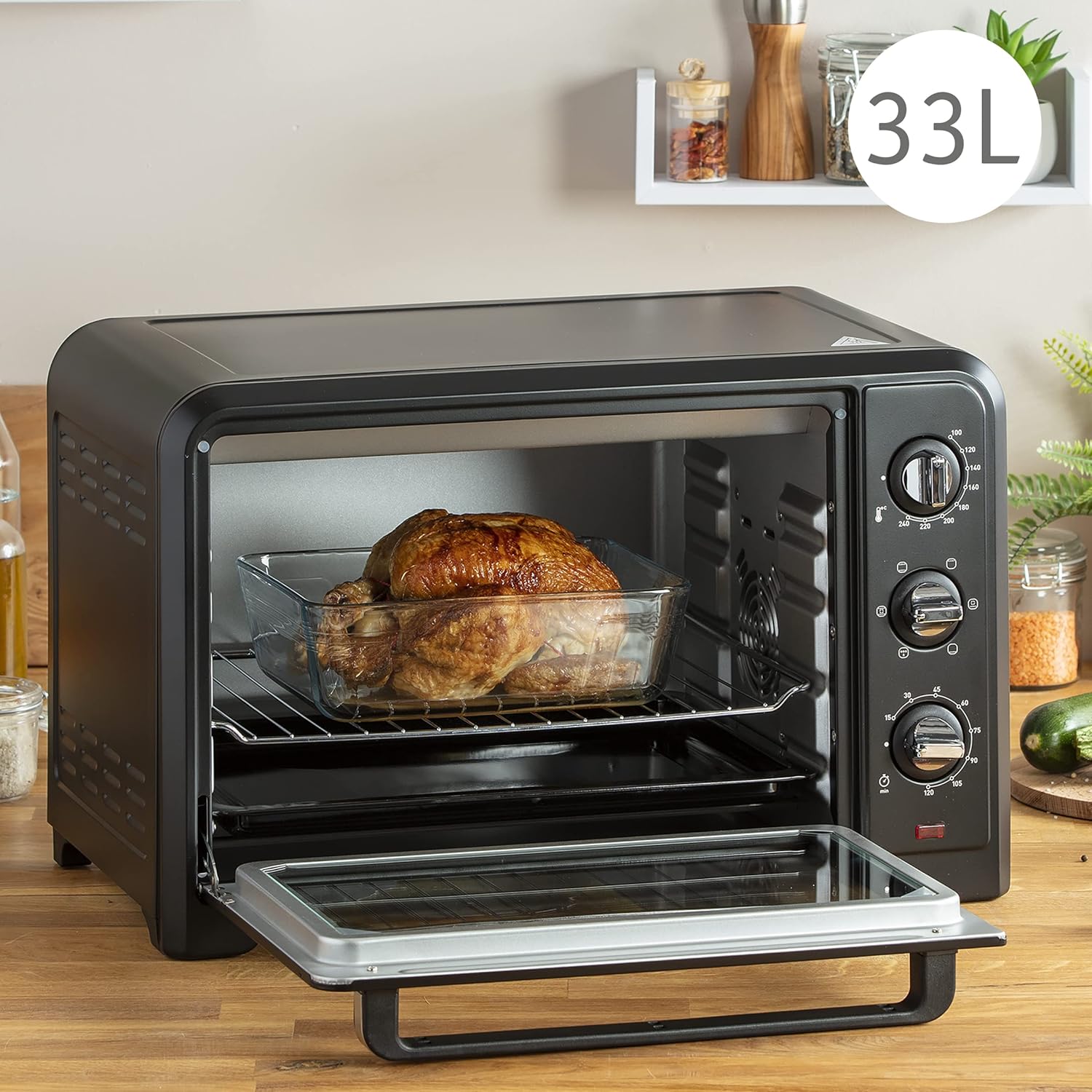 Moulinex Optimo 33L Four Electrique Chaleur tournante Noir 6 Modes de Cuisson pain pizza tartes gateaux patisseries Grille et Leche frites inclus OX464810