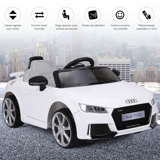 Voiture audi ttrs electrique pour enfants 12v max. 5 km/h double porte avec télécommande 2.4g blanc 20_0009677