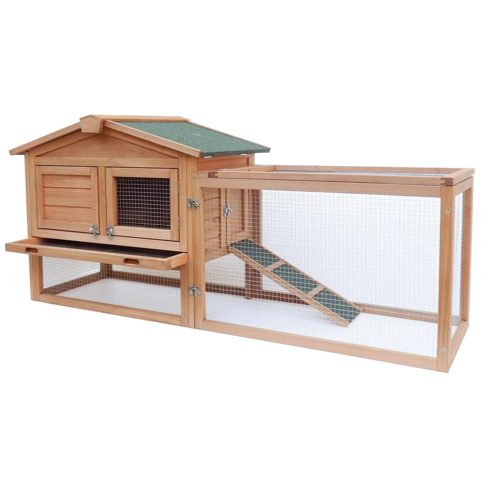 Clapier à lapin rongeurs XXL espaces extérieur grand abri 156 cm bois d'épicéa 16_0002238
