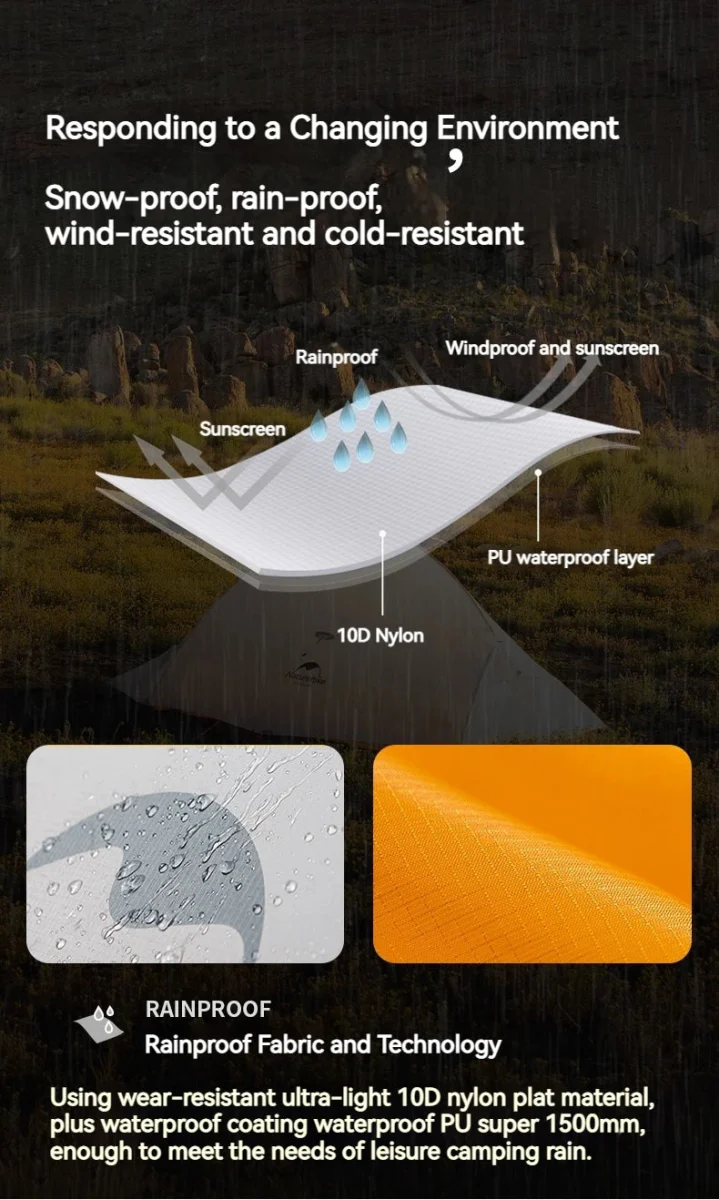Tente à double-parois ultralégère pour la randonnée, le trekking, le bivouac 2 personnes 930g  Naturehike – Cloud Up Ultralight 10D