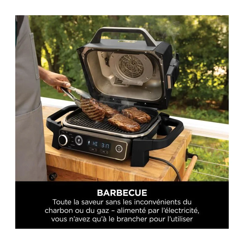 Barbecue électrique - Ninja - Woodfire - Og701eu - Grill, Fumoir & Air Fryer - Antiadhésif - Gris Et Noir Ninja