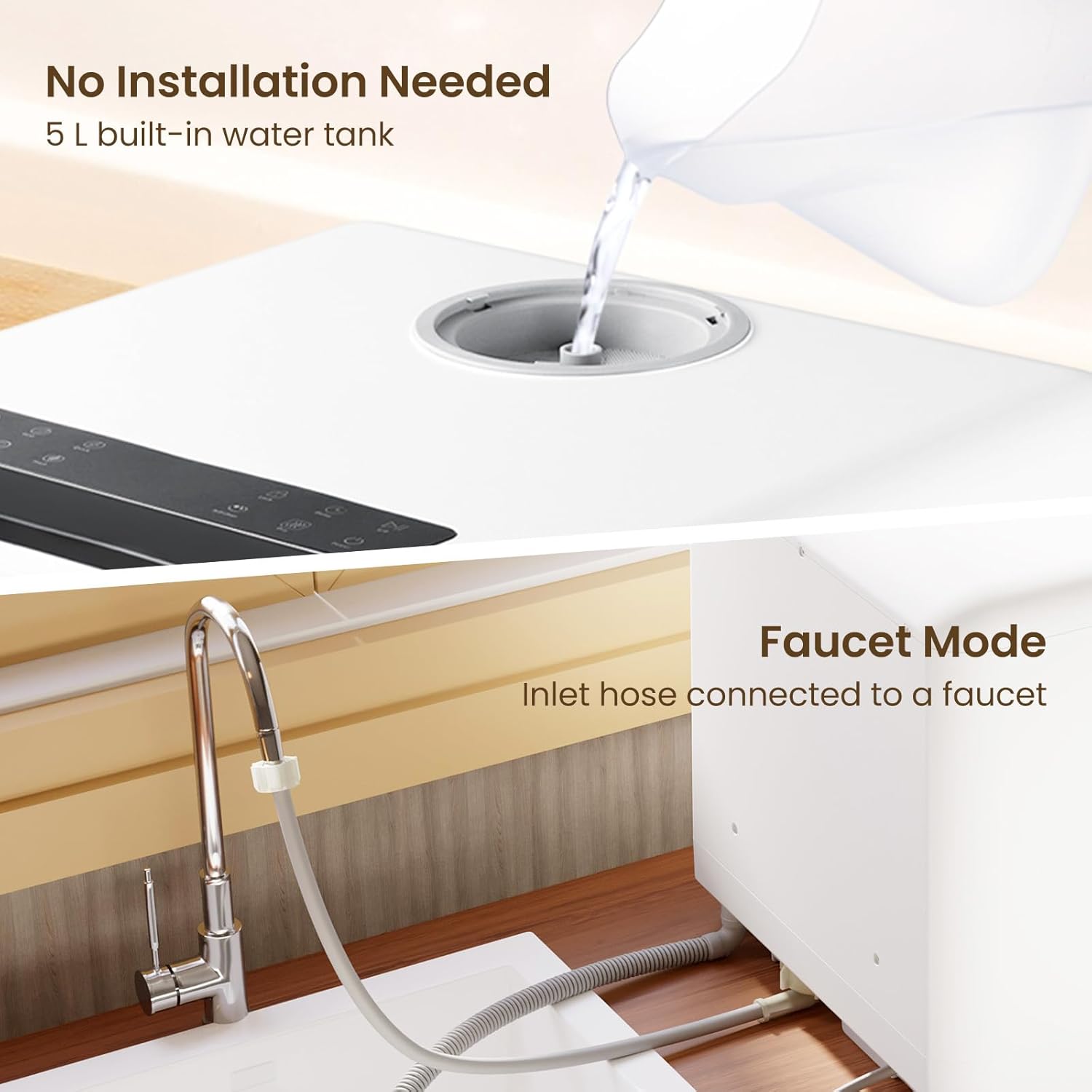 HAVA mini lave vaisselle, nouveau modèle amélioré 2024, 8 programmes de lavage, lave-vaisselle portable avec sécurité enfant et fonction de démarrage différé, réservoir d'eau de 5 L