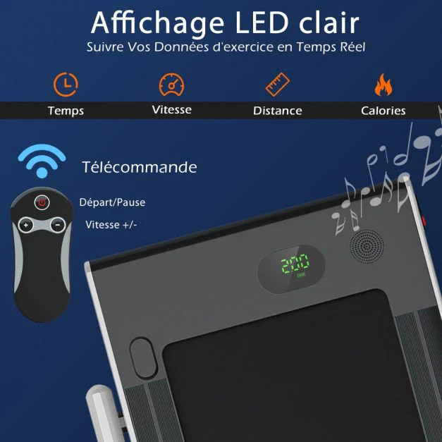 Tapis de course pliable 2 en 1 tapis roulant électrique motorisé 1-12 km/h avec télécommande écran LED argent 20_0006034